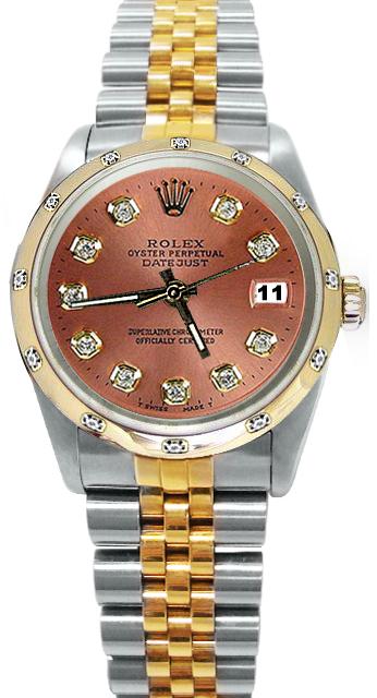 Brown diamond dial bezel pearlmaster Rolex datejust watch two tone jubilee