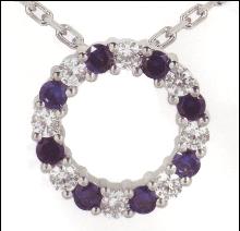 2.62 carats Diamond & sapphire pendant circle gold neck