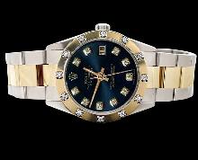 Date just pearl master diamond rolex watch black diamond dial SS & gold oyster