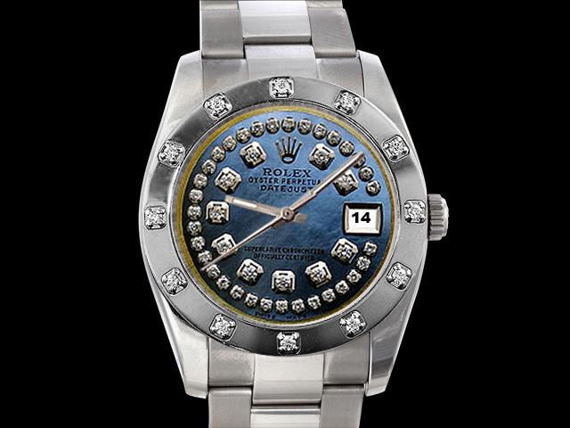 Bezel pearlmaster string blue dial rolex watch lady man date just