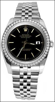 Black stick dial date just diamond bezel jubilee SS Rolex datejust watch
