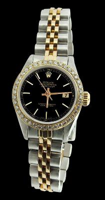 Black stick dial datejust women rolex watch SS & gold jubilee diamond bezel