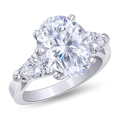 Center oval diamond 3-stone wedding ring 3.71 carat solid white gold 18K
