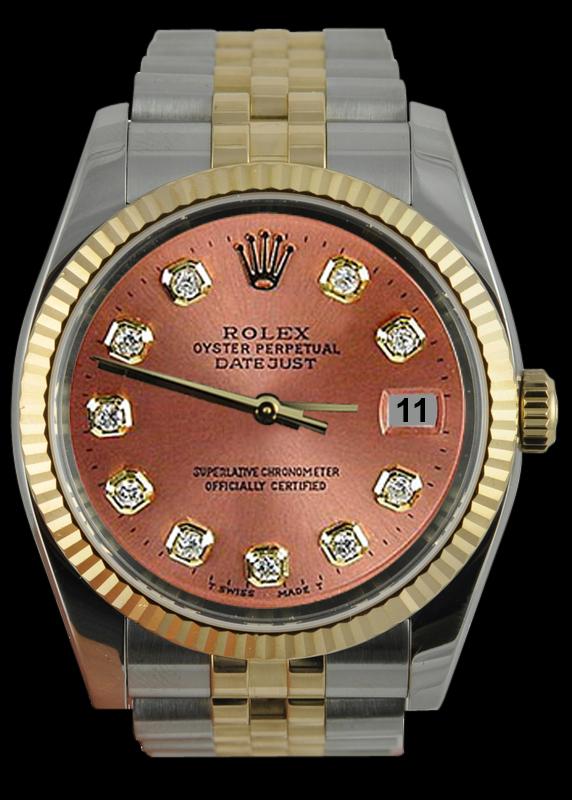 Brown diamond dial fluted bezel datejust gents watch SS & gold jubilee rolex