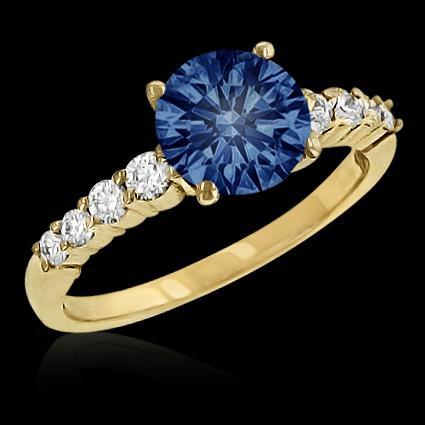 0.75 ct. blue diamond engagement ring yellow gold new