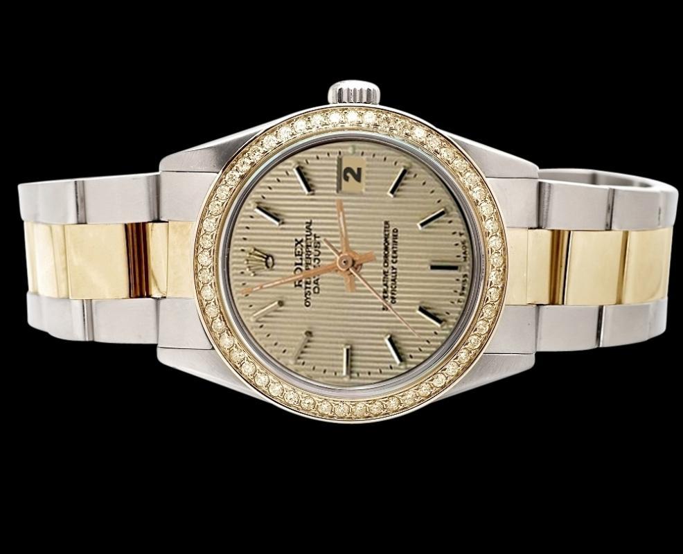 Brown stick dial perpetual date just watch rolex SS & gold oyster bracelet