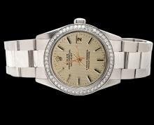 Brown stick dial rolex date just watch diamond bezel SS oyster bracelet