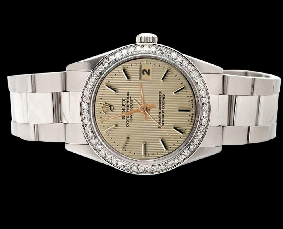 Brown stick dial rolex date just watch diamond bezel SS oyster bracelet
