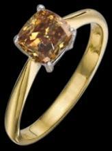 1 carat brown cognac diamond solitaire ring Yellow gold cushion diamond ring