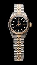 Black stick dial lady rolex datejust watch jubilee bracelet SS & pink gold