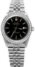 Black stick dial rolex date just SS jubilee diamond bezel datejust watch