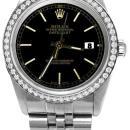 Black stick dial rolex date just SS jubilee diamond bezel datejust watch