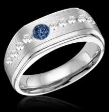 Blue & white diamonds wedding band gold ring 1.75 carat