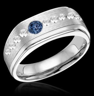 Blue & white diamonds wedding band gold ring 1.75 carat