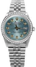 Blue diamond dial rolex date just SS jubilee bracelet diamond bezel watch