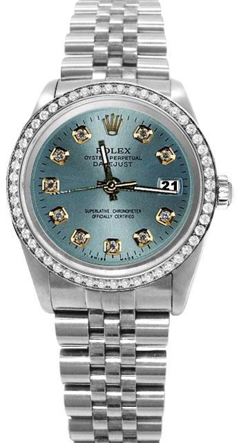 Blue diamond dial rolex date just SS jubilee bracelet diamond bezel watch
