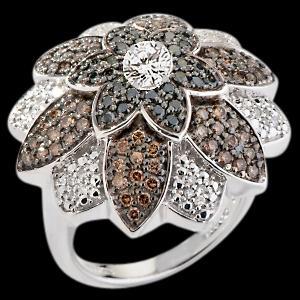 6.51 carat black chocolate & white diamonds flower style ring