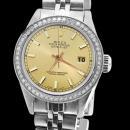 Ladies rolex date just champagne stick dial watch diamond bezel SS jubilee