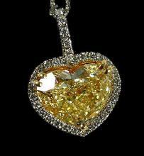 Heart yellow canary & white diamonds pendant 4 ct. new