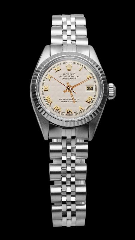 Fluted bezel lady watch white roman dial rolex SS jubilee bracelet datejust