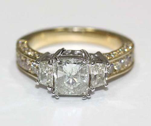 F VS1 Three Stone Diamond Ring 2.75 Carat diamond gold ring