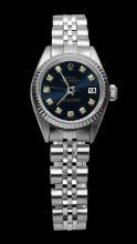 Fluted bezel black diamond dial rolex ladies date just watch jubilee SS datejust