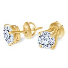 G SI1 round diamond stud earring pair 1.80 carats yellow gold 14K studs