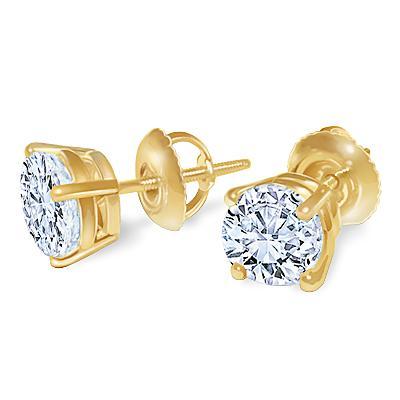 G SI1 round diamond stud earring pair 1.80 carats yellow gold 14K studs