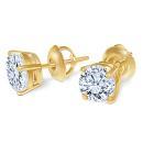G SI1 round diamond stud earring pair 1.80 carats yellow gold 14K studs