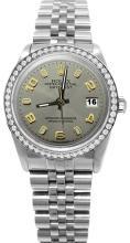 Gray Arabic dial diamond bezel rolex date just jubilee stainless steel watch