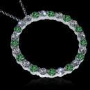 Pendant Necklace 8.75 carat green white diamonds circle pendant necklace