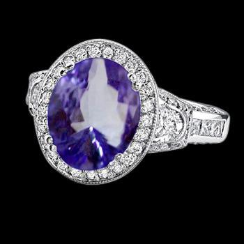Oval tanzanite 5.33 carat diamonds engagement ring white gold new