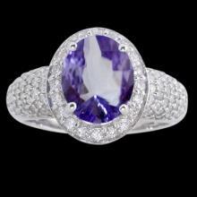 Oval tanzanite & diamonds 7.15 carat ring pave diamonds white gold 18K