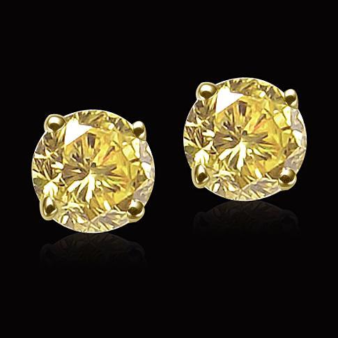 1.51 carats Yellow canary round diamonds stud post earrings