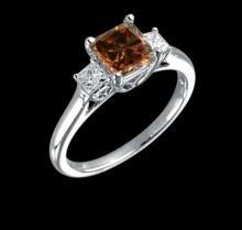 Chocolate & white radiant cut diamonds 1.75 carat ring three stone new