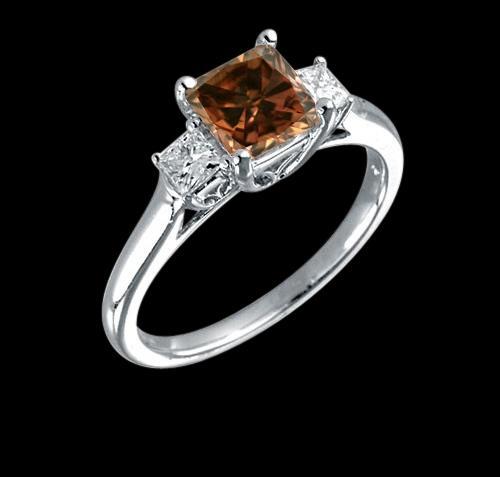 Chocolate & white radiant cut diamonds 1.75 carat ring three stone new
