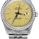Diamond bezel champagne stick dial rolex date just SS jubilee watch