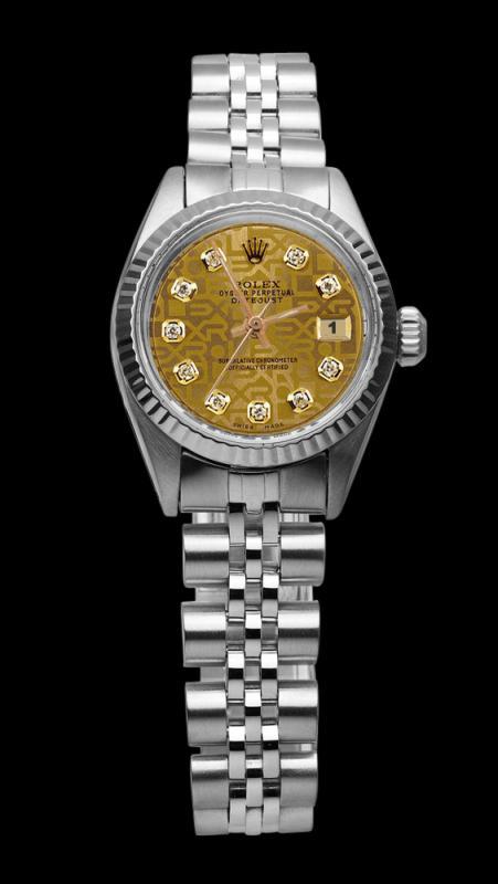 Champagne diamond dial rolex date just SS jubilee bracelet datejust lady watch
