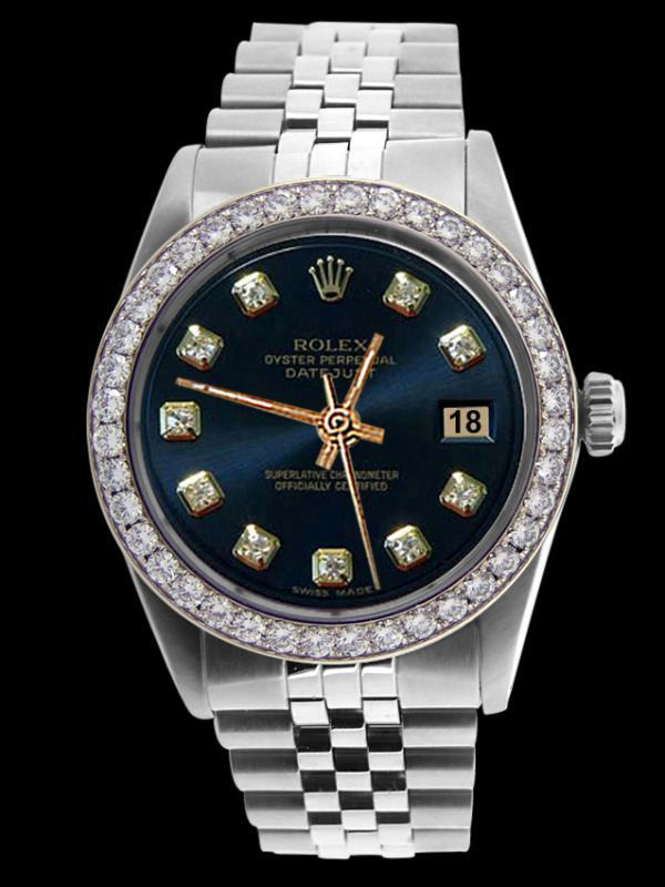 Rolex blue diamond dial bezel datejust men watch SS jubilee bracelet rolex