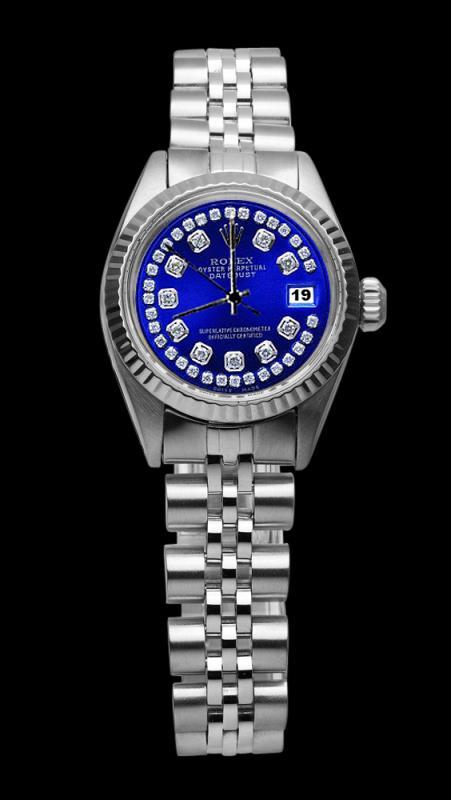 Rolex Blue double row diamond dial SS jubilee bracelet lady datejust watch