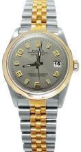 Gray Arabic dial jubilee men's date just watch SS & gold rolex smooth bezel