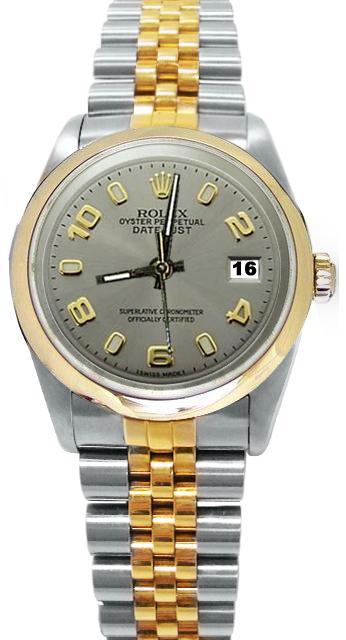 Gray Arabic dial jubilee men's date just watch SS & gold rolex smooth bezel