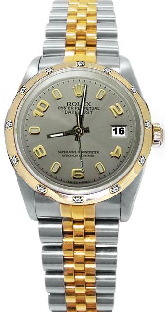 Gray Arabic dial pearl master diamond bezel rolex date just watch