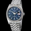 Date just rolex mens watch blue stick dial stainless