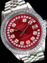 Date just rolex mens watch red diamonds dial bezel