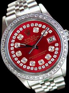 Date just rolex mens watch red diamonds dial bezel