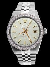 Diamond bezel date just watch gents rolex white stick dial SS jubilee bracelet