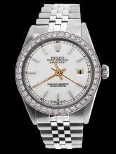 Diamond bezel date just watch gents white stick dial SS jubilee bracelet rolex