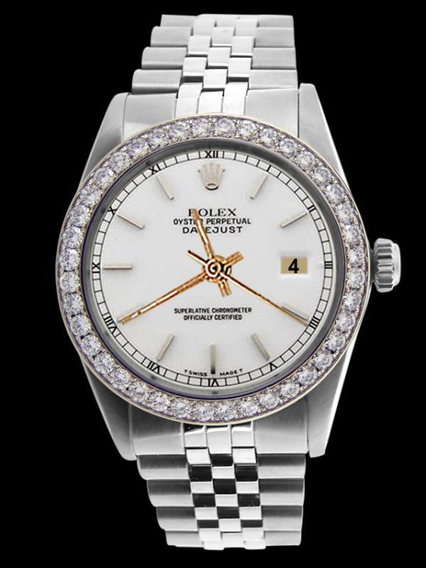 Diamond bezel date just watch gents white stick dial SS jubilee bracelet rolex