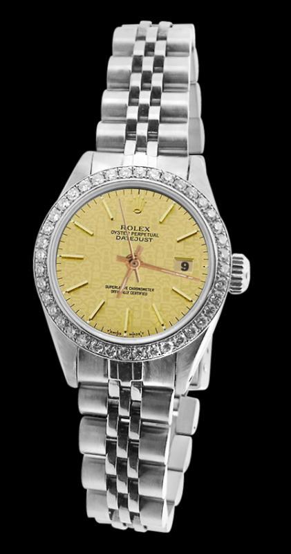 Diamond bezel datejust women watch champagne stick dial jubilee SS rolex